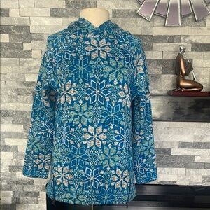 T by Talbots Fleece Sweatshirt Woman M  Blue Lined Hood Pull Over Long Sleeve